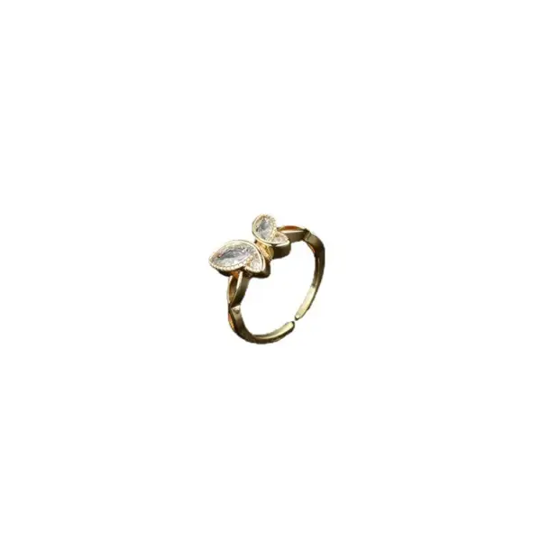 Wholesale Butterfly Ring For Women In Copper With 14K Real Gold Electroplated Finish And Zircon Inlay