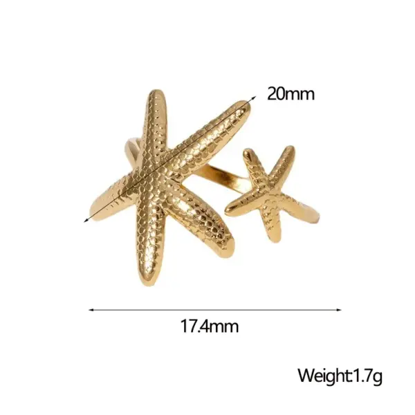 oly-41bcad32b96dcd1ce973dc9d9a906aa2 Wholesale PVD Coated Real Gold Plated 18K Gold Animal Starfish 304 Stainless Steel Vacation Beach IG Style Waterproof Non Tarnish Open Rings