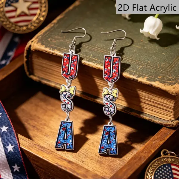 Wholesale Retro Multicolor Letter Print Acrylic Drop Earrings For Women With 304 Stainless Steel Ear Pins