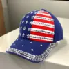 Wholesale Spring Summer Trendy American Flag Diamond Baseball Washed Outdoor Unisex Summer Sun Hats Men Women Street Style Cap