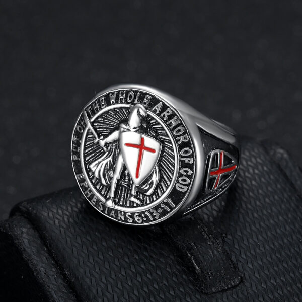 oly-41e3a03cd026162a8cb7c0b83e02ff89 Wholesale Popular Men's Titanium Steel Gold-Plated Ring Retro Temple Knight Red Cross Shield Ring