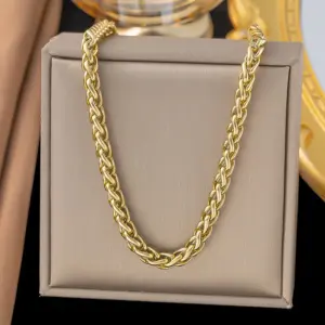 11 [Ah474] Basket Chain Necklace / Gold