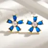Wholesale Sweet Ins Style Copper Water Plated 18K Real Gold Micro Inlaid Zircon Acrylic Imitation Pearl Flower Stud Earrings