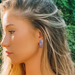Wholesale National Flag Earrings With Claw Setting, Silver Plated Copper Material Featuring Rhinestones And 0.03µm Water Plating Thickness