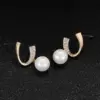 Wholesale C Shape Stud Earrings For Women With Copper Bezel Setting And Zircon Inlay, Featuring 925 Sterling Silver Ear Pins