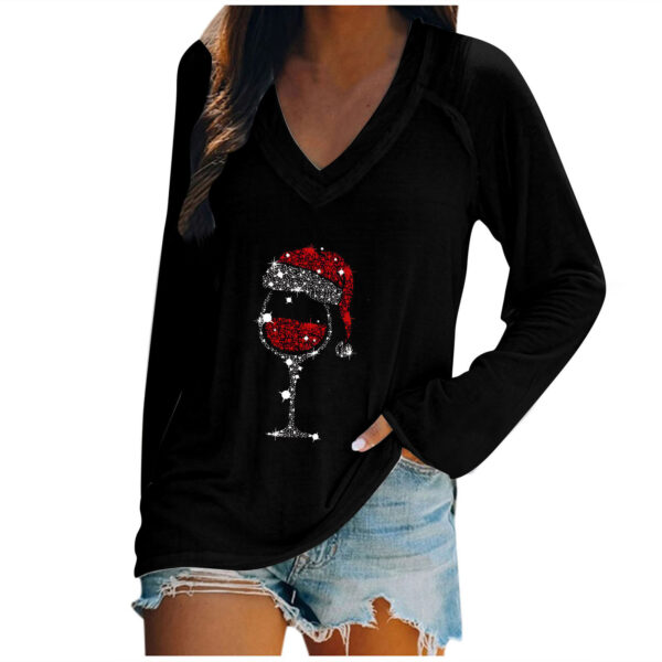 oly-421d41d88693ea07b2a5e71e1c80ece3 Wholesale Valentine's Day Long Sleeve Women's Long Sleeve Valentine's Day Women's Cup Printing Wholesale Long Sleeve V-neck T-shirt