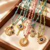 Wholesale Devil's Eye Pendant Necklace For Women, 304 Stainless Steel With 18K Real Gold Plated PVD Coating, Zircon Inlay, Twisted Rope Chain