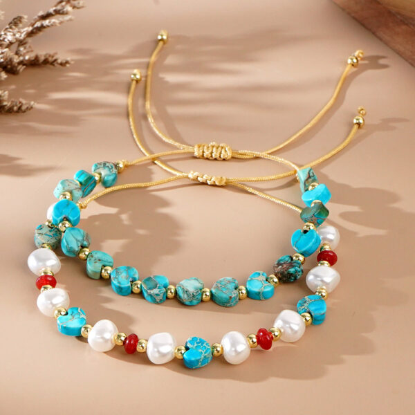 Wholesale Bohemian Imitation Pearl Peach Heart Bracelet Semi-Precious Stone Imperial Stone Heart Valentine's Day Jewelry 3mm Copper Bead Bracelet