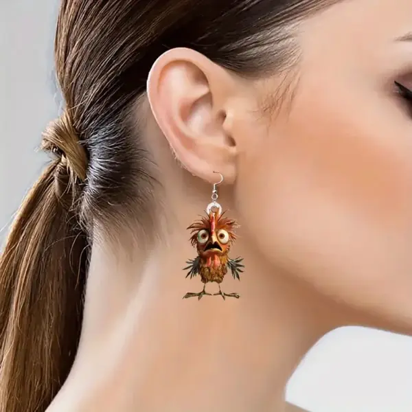 Wholesale Creative Design Rooster 2D Acrylic Earrings Vintage Fashion Unique Chicken Earings Unisex Animal Zodiac Pattern Iron Post