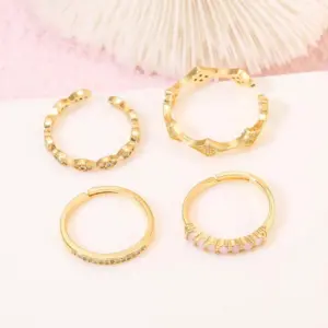 Wholesale Geometric Open Rings For Women In Copper With 14K Real Gold Plating And Zircon Inlay, Perfect Birthday Gift