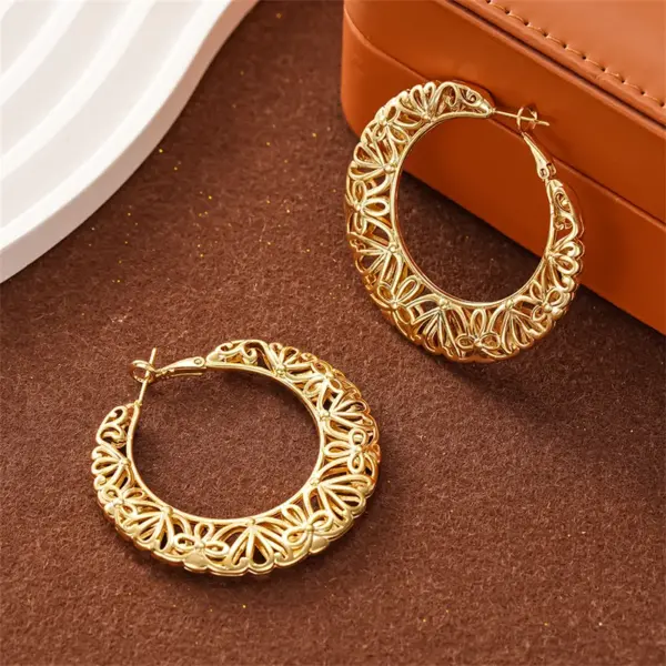Wholesale Three-dimensional Geometric Earrings For Women In Copper With KC Golden Water Plating And 0.03µm Thick Coating