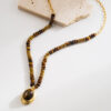 Wholesale Natural Tiger's Eye Necklace Niche Advanced Sense Maillard Style Necklace Geometric Retro Titanium Steel Clavicle Necklace
