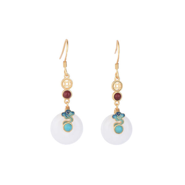 Wholesale  national style niche design Xiangyun peace buckle imitation Hetian jade temperament retro earrings girlfriend gift