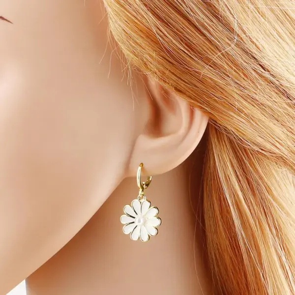 Wholesale 18K Gold Plated Copper Jewelry Oil Drop Rose Flower Zircon Pendant Earrings Ery72
