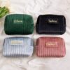 Wholesale In stock large capacity velvet cosmetic bag Plaid multi-function wash bag skin-friendly material skin care storage bag