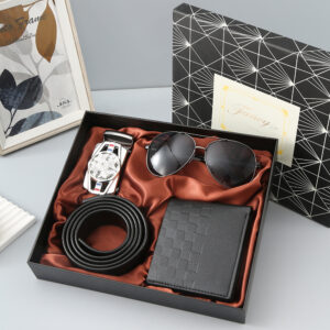 Black 5-piece set: sunglasses automatic buckle head belt wallet exquisite gift box / Gift Box