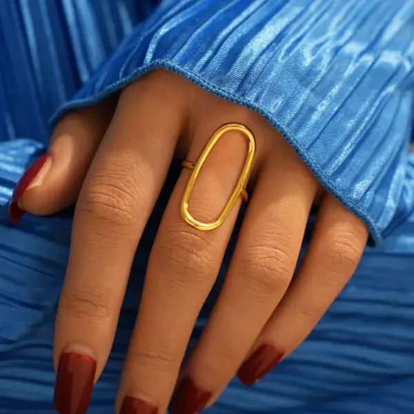 Wholesale PVD Coated Real Gold Plated 18K Gold Geometric 304 Stainless Steel Elegant Retro Waterproof Non Tarnish Open Rings