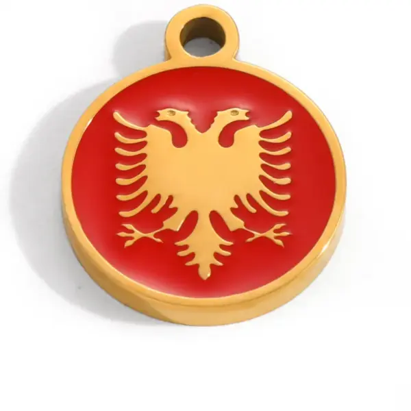 Wholesale National Flag Pendant In 304 Stainless Steel With 0.03µm PVD Coated 18K Real Gold Plating And Enamel Finish, 1 PCS Package