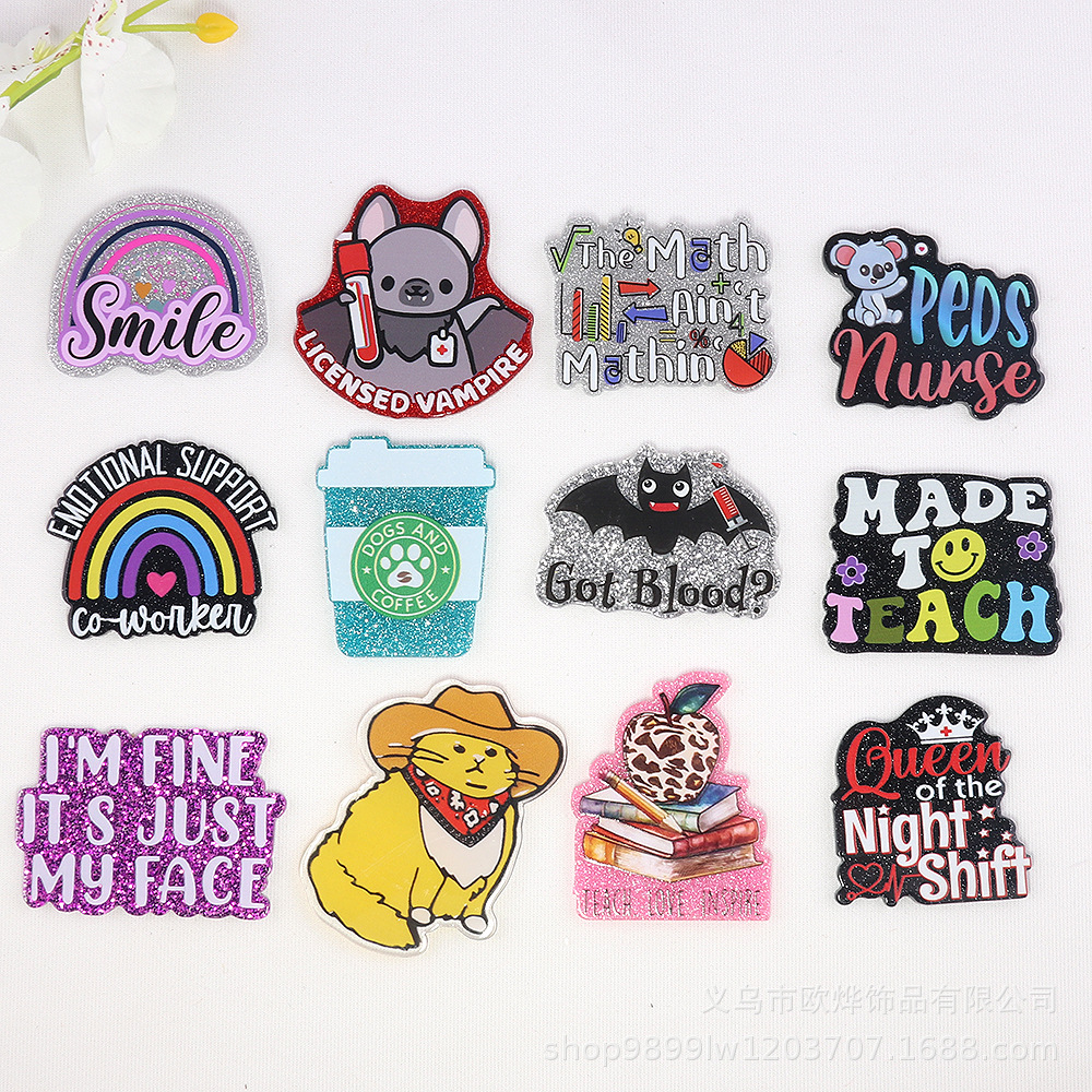Wholesale New loose powder cross-border cartoon letter rainbow love drink jewelry acrylic pin DIY patch accessories