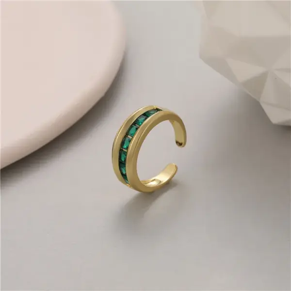 Wholesale Unisex U Shape Open Ring In Copper With Zircon Inlay, Waterproof Non Tarnish Electroplated Gold Plating