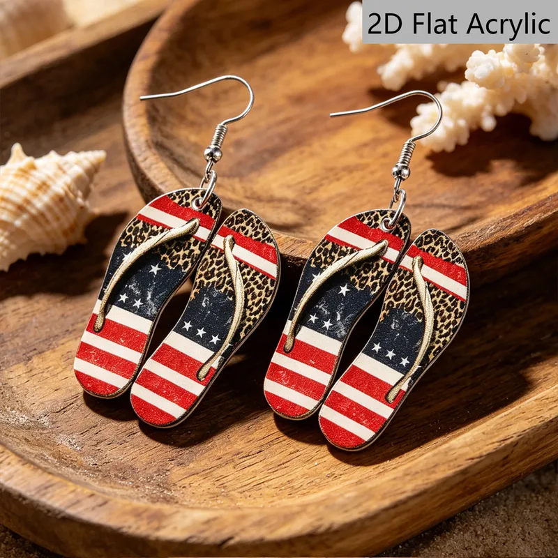 Wholesale Retro Print Slippers Drop Earrings For Women In White & Red With 304 Stainless Steel Ear Pins