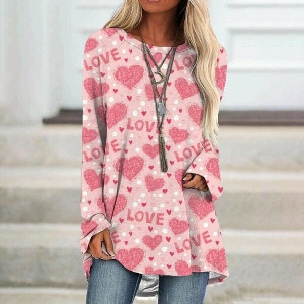 oly-42caadf33540c5337ccb05fef332d0e1 Wholesale Spring 3D ValenTine's Day HearT PrinT Women's Casual Loose RounD Neck Long-sleeveD T-shirT