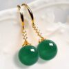 Wholesale Temperament Earrings for Women, Simulated Chalcedony Green Agate Earrings, Internet Celebrity Emerald Long Earrings, Anti-Precious Stone Earrings
