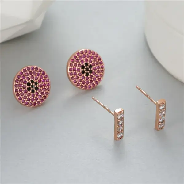 Wholesale Asymmetrical Round Stud Earrings For Women With 925 Sterling Silver Posts, Copper Base, Zircon Inlay, Gold Plating
