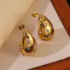Wholesale 304 Stainless Steel Glass Water Droplets PVD Coated 18K Gold Plated Casual Classic Style Commute Inlay Gold Ear Studs