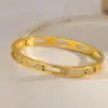 Wholesale Vacuum Electroplating (In Furnace) Plated 18K Real Gold 304 Stainless Steel Zircon V-shaped Cross Flower Electroplating Inlaid Bracelet For Women