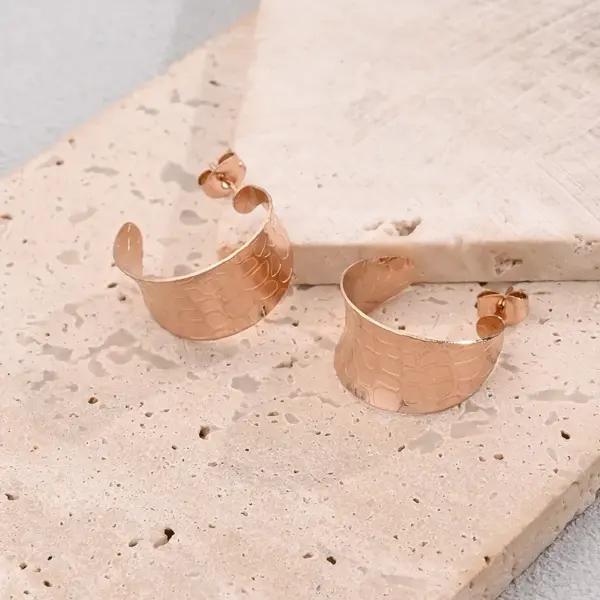 Wholesale 1 Pair/Package Casual Modern Style Simple Style C Shape Fish Scales Handmade Polishing Plating 304 Stainless Steel 18K Gold Plated Plating Color Rose Gold Plated Ear Studs