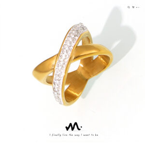 oly-42ea8bc16ae27eae95f617499c7b4fb4 Wholesale selling simple personality X-shaped diamond ring style geometric irregular design titanium steel plated 18k gold