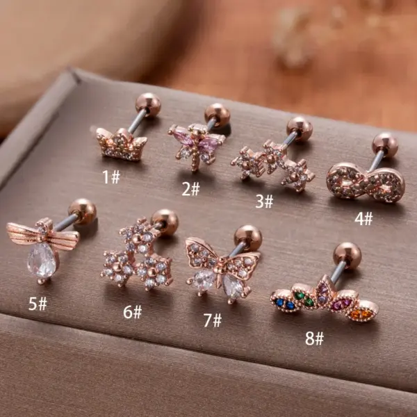 Wholesale 1 Piece Ear Cartilage Rings & Studs Vintage Style French Style Simple Style Crown Flower Butterfly 316L Stainless Steel Copper Waterproof Non Tarnish Surgical Steel Zircon