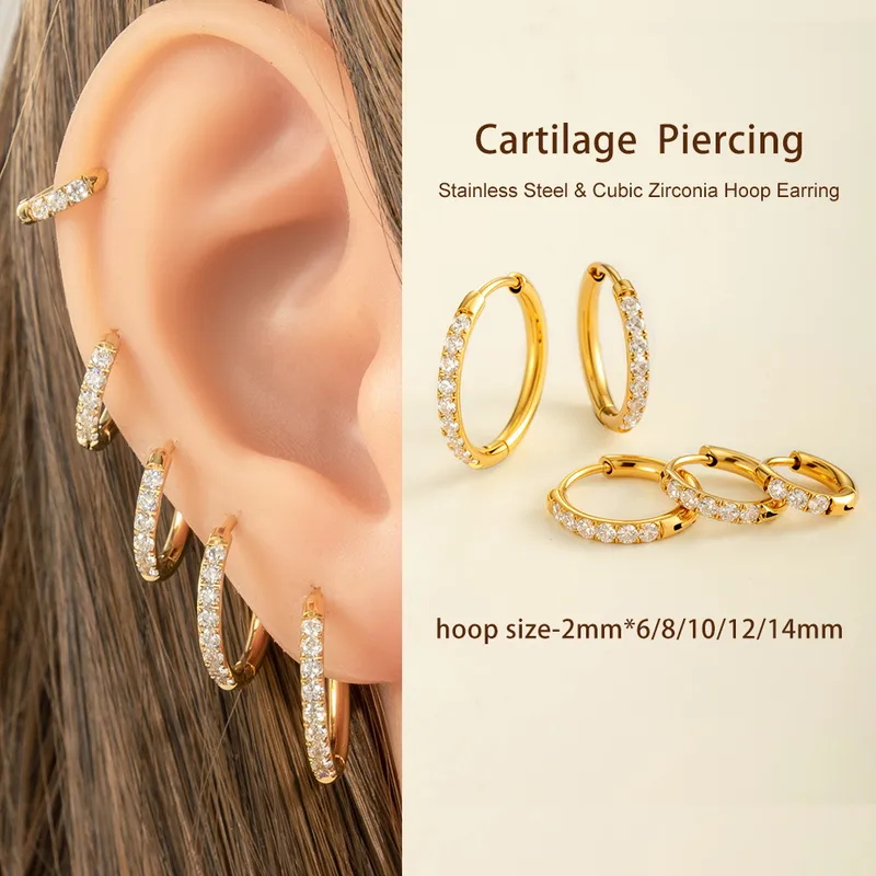 Wholesale 1 Piece 316L Stainless Steel Zircon Simple Style Classic Style Shiny Ear Cartilage Rings & Studs Round Waterproof Non Tarnish Surgical S