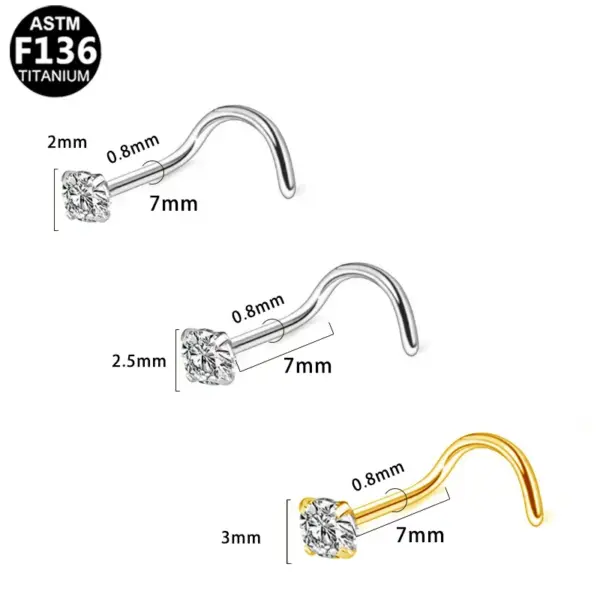 Wholesale 1 Piece Nose Rings & Studs Simple Style Classic Round Square Pure Titanium Alloy Zircon Vacuum Plating 14K Gold Plated White