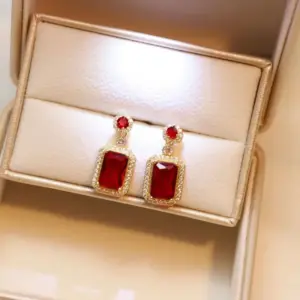 Ruby Square Earrings