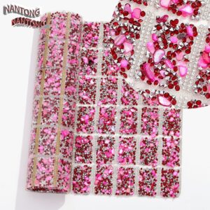 2 dark rose red diamonds with colorful gravel / Pointed bottom rhinestones with colored gravel hot melt square adhesive tape [full piece 24*40cm small square 3*4cm]