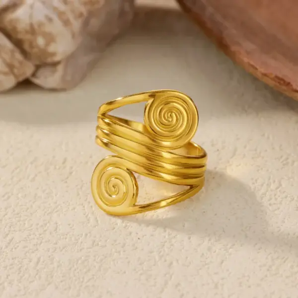 Wholesale 3pcs/set Swirl Style Jewelry Set 18K Gold Plated Stainless Steel Bracelet Ring Earrings Geometric Pattern Swirl Thread Style Jewelry Set Unisex Accessories Christmas Gift Choice