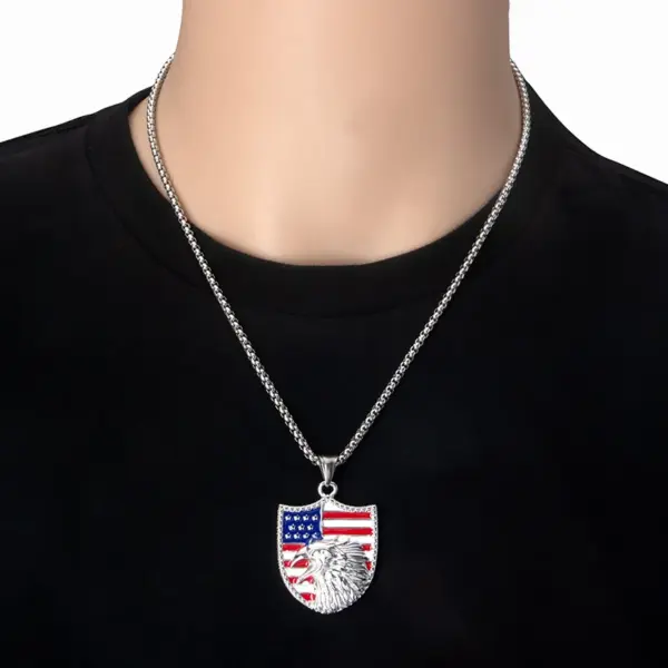 Wholesale 304 Stainless Steel American Flag Eagle Hip-Hop Rock Punk Square Pearl Chain Pendant Necklace