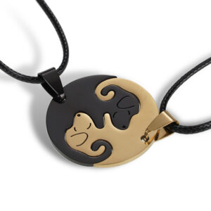 Black gold dog round a pair of black lines