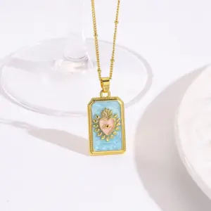 Lake Blue Heart with Chain / 1 Strand/Package