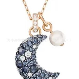 Colored diamond pearl moon necklace