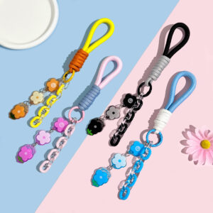 oly-4373400f004a8ec115cf698b09e5caf3 Wholesale Ins style flower acrylic pendant student key bag hanging ornaments anti-lost key chain wholesale woven hand rope