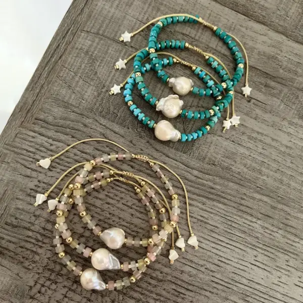 Wholesale Fashion Geometric Turquoise Freshwater Pearl Knitting Bracelets