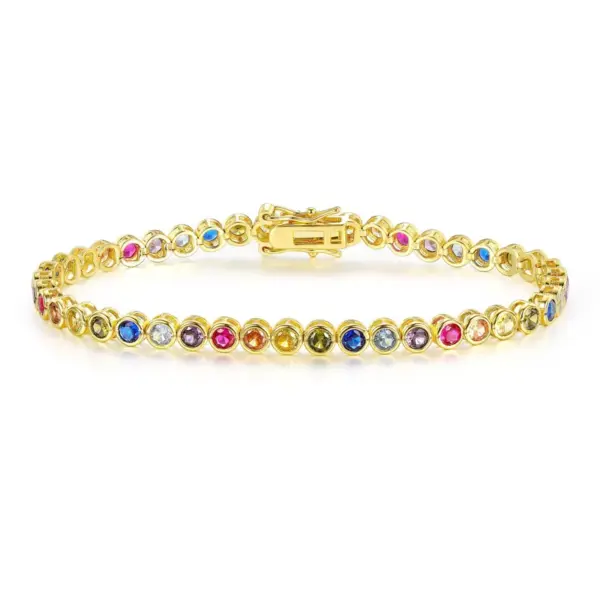 Wholesale Colorful Zircon Tennis Bracelet Copper Inlaid White Gold Vacuum Plating European Style Fashion Unisex Jewelry Accessory