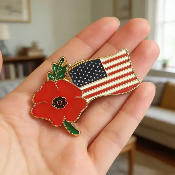 Wholesale Electroplated Alloy Flowers Pin, Flag Brooches For Independence Day Celebration