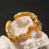 Wholesale Irregular Waterproof Non Tarnish Women Rings In 304 Stainless Steel With 18K Real Gold Plated PVD Coating And Artificial Gemstones