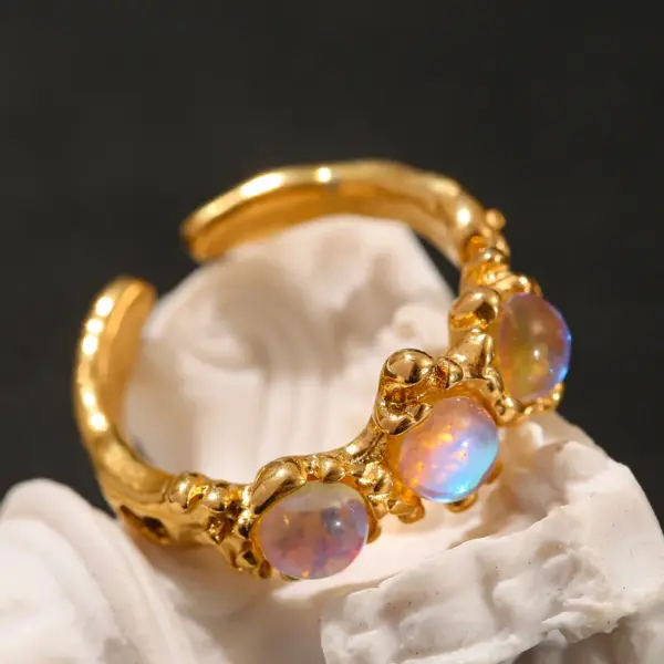 Wholesale Irregular Waterproof Non Tarnish Women Rings In 304 Stainless Steel With 18K Real Gold Plated PVD Coating And Artificial Gemstones