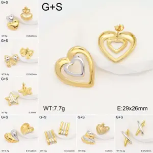 Wholesale Ion Plating (IP) 18K Gold Plated Square Heart Shape Butterfly 304 Stainless Steel Vacation Classic Style Waterproof Non Tarnish Ear Studs