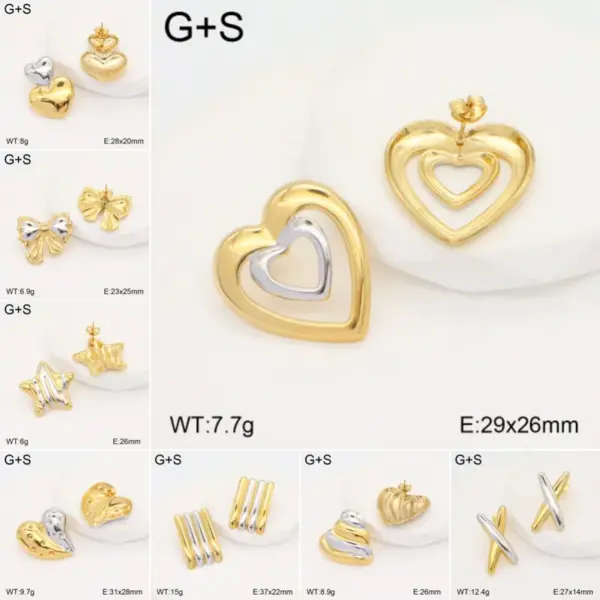 Wholesale Ion Plating (IP) 18K Gold Plated Square Heart Shape Butterfly 304 Stainless Steel Vacation Classic Style Waterproof Non Tarnish Ear Studs